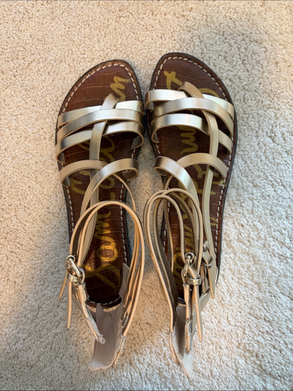 Sam Edelman Metallic Gold Strappy Ankle-Wrap Sandals